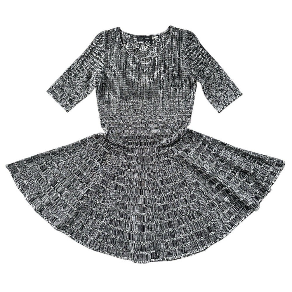 Ivanka Trump Knit Sweater Dress M Fit Flare Circle Marled Gray Black Knee Length - Picture 8 of 12